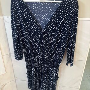 Kaileigh Navy and White Polka Dot shorts Jumpsuit